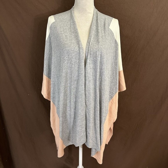 Eileen Fisher Dark Pearl Gray Colorblock Tencel Lightweight Poncho O/S Wrap
